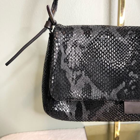 Sabina Black Python Leather and Velvet Shoulder Bag - Picture 8 of 8